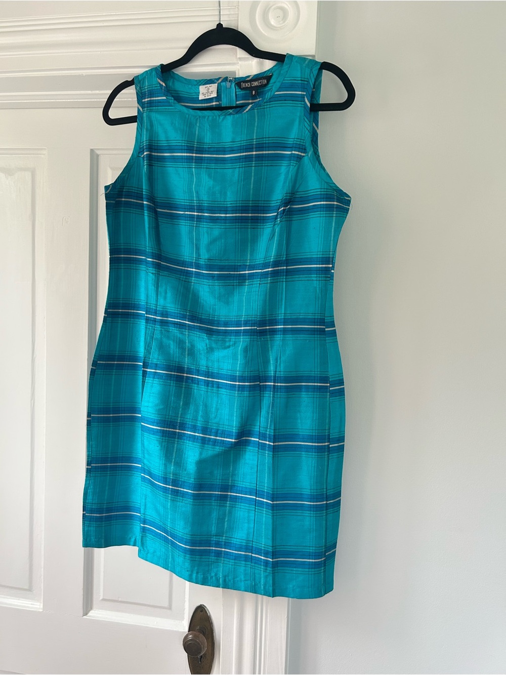 French Connection Teal Plaid Sleeveless Shift Dress